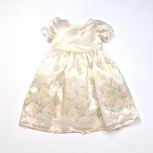 Vintage 90s Crayon Kids Girls Dress Sz 2T Cream Easter Holiday Tulip Floral